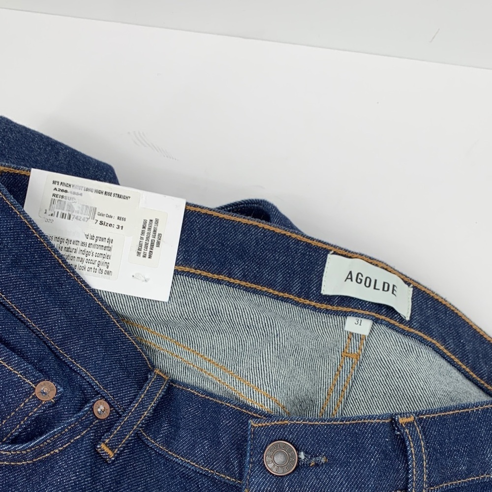 Agolde 90s Pinch Waist long jeans denim Reissue dark button fly high rise new 31 - Picture 7 of 7